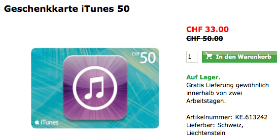 Schweiz - iTunes Karten Aktion